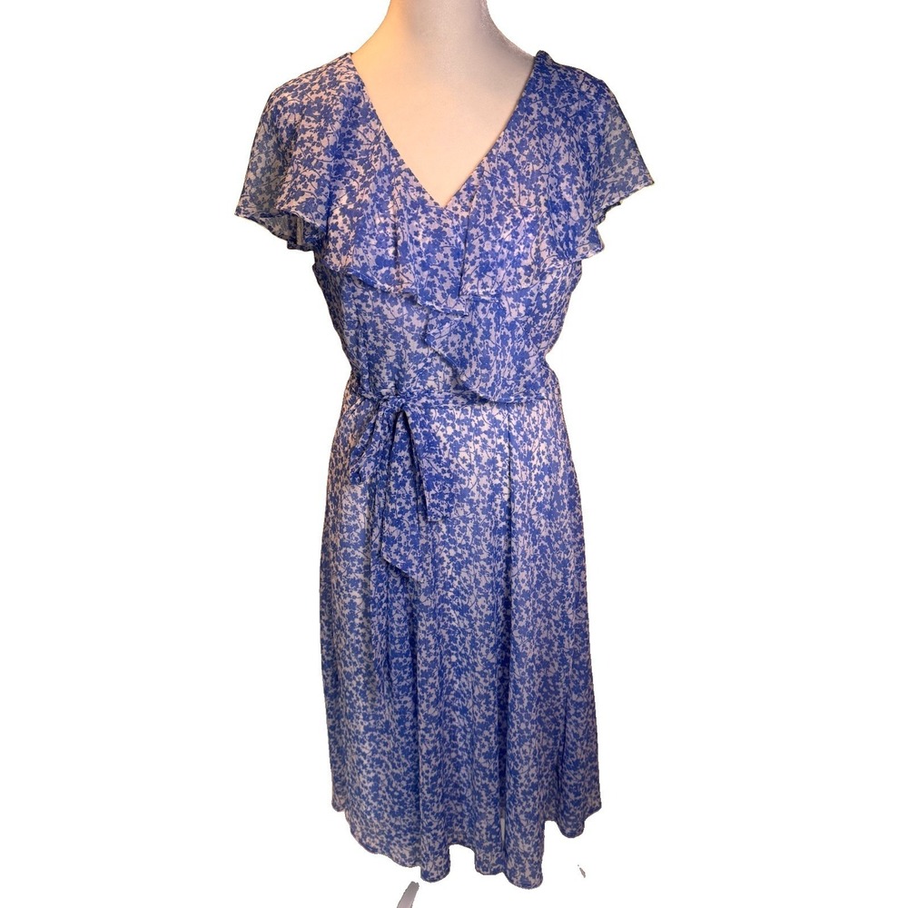 Tommy Hilfiger Floral Cottagecore Fit & Flare Midi Dress In French Blue Size 8 - Picture 6 of 10